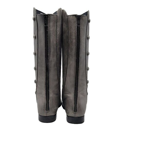 Born Gray Tall Distressed Leather Boots 7 Button Flat Zip Up Mid Calf Boho - Picture 8 of 13